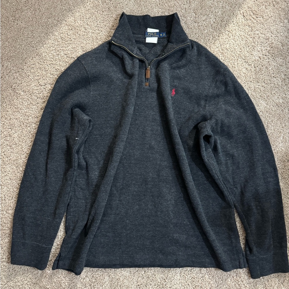 Polo Ralph Lauren Estate Rib Quarter-Zip Pullover - Charcoal Heather Grey